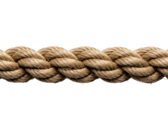 Closeup of a thick, twisted rope isolated on transparent background, showcasing its texture and strength in a detailed, horizontal composition