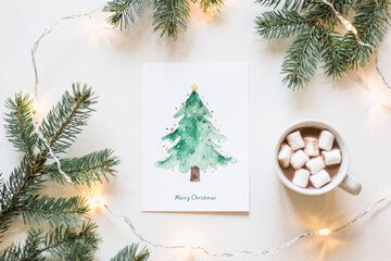 Watercolor christmas greeting card with cozy winter elements concept. perfect design for holiday postcards and festive celebrations.