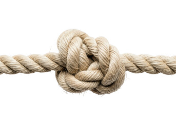 Detailed view of a knotted rope isolated on transparent background, representing connection, strength, and nautical themes in a clean and simple shot