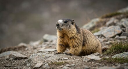 Groundhog on rocky mountainside