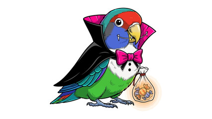 Halloween Parrot :A colorful parrot transformed into a charming vampire, ready to enjoy some sweet treats.