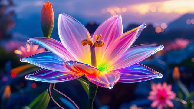 Vibrant Exotic Flower Bloom in Luminous Glass Spectrum
