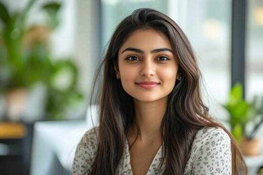Indian business professional in a video call at a modern office, actively participating in a virtual meeting and contributing to the conversation with clarity and confidence, Generative AI - Powered by Adobe