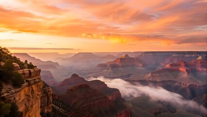 Magnificent Sunrise Over The Grand Canyon South Rim Paints The Towering Cliffs And Vast Valleys In Golden Light, Showcasing The Immense Beauty Of This Iconic American Natural Wonder