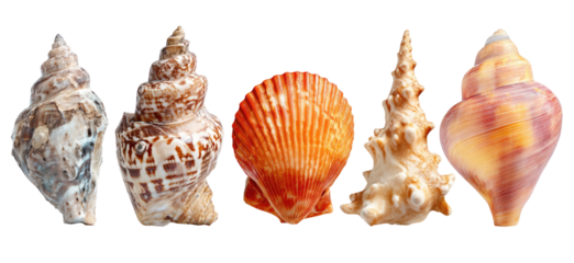 Assorted seashells in various colors and shapes