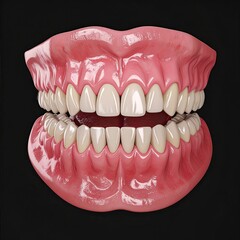 Obraz premium Dental model showing gums and full set of teeth, black bg