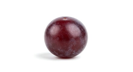 Single dark red grape isolated on white background, showcasing its rich color and smooth texture in a simple composition