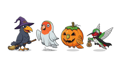Halloween Animal Extravaganza: A whimsical and festive illustration showcasing a collection of adorable animals dressed in Halloween costumes, ready for trick-or-treating and festive fun.