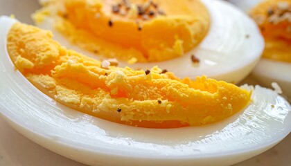 Close-up of sliced hard-boiled eggs