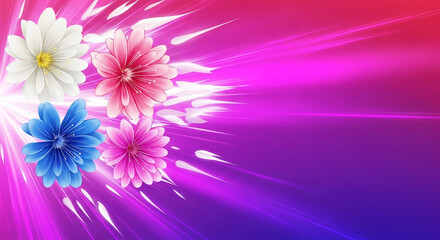 Fototapeta premium Conceptual Color Burst with White, Pink, and Blue Floral Trio 