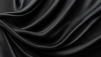 Obraz premium Draped black satin fabric, smooth folds, dark luxurious texture