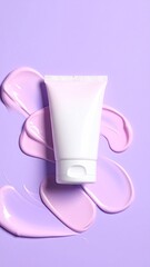 Cream tube on purple with swatches