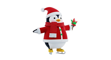 Delightful penguin dressed for festive holiday skating with a whimsical wind spinner, spreading joy and cheer for Christmas, New Year's, winter celebrations