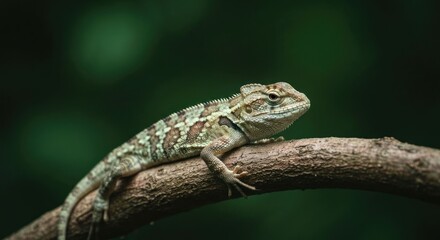Fototapeta premium Lizard on branch, blurred background
