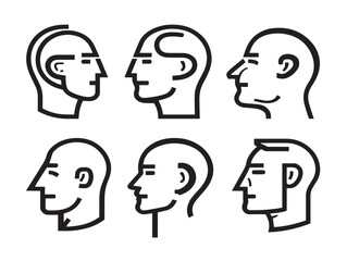 Minimalist Head Side Thinking Icon Set Modern Vector Line Art Collection
