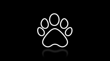 Obraz premium Outline of a dog paw print on a black background with reflection