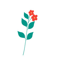 Stylized illustration of plant with green leaves and red  flowers