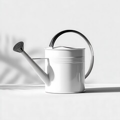 White Metal Watering Can with Chrome Handle and Sprinkler