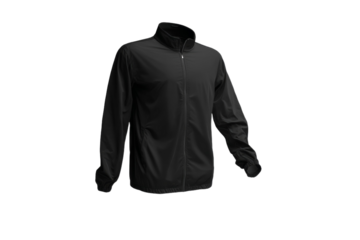 Black lightweight jacket with zipper and high collar design isolated on white background