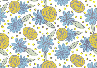 Seamless minimalist boho pattern style of flowers under white background