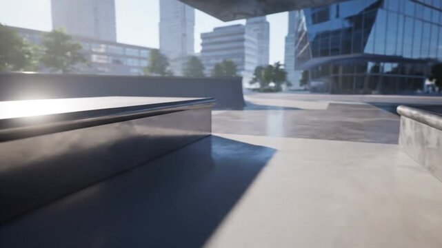 Mesmerizing Freestyle Scootering at Skatepark Platform with Glowing Daylight & Dolly Orbit