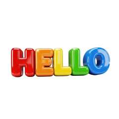 Colorful inflatable balloon letters spelling hello isolated on transparent background