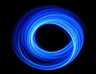 Abstract Blue Light Trails Forming Circular Shape on Black.