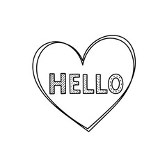Outline of a heart with the word hello inside isolated on transparent background