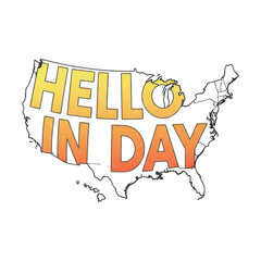 Hello in day text overlayed on a united states map isolated on transparent background