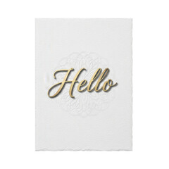 Elegant golden hello greeting on textured paper isolated on transparent background
