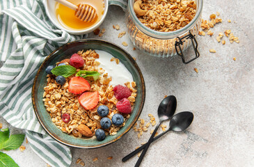 Granola bowl with yogurt and fresh berries