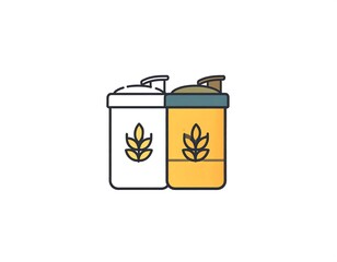 Two shaker bottles, one white, one yellow, with wheat grain designs