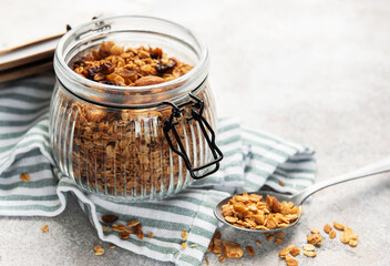 Homemade granola cereal with oats nuts and dried fruits