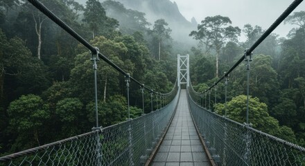Misty jungle suspension bridge (1)