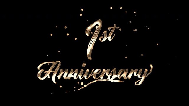 1st anniversary text animation in golden particles effect. suitable for celebrating special occasions, invitations, anniversary cards and social media. Includes alpha channel for any background.