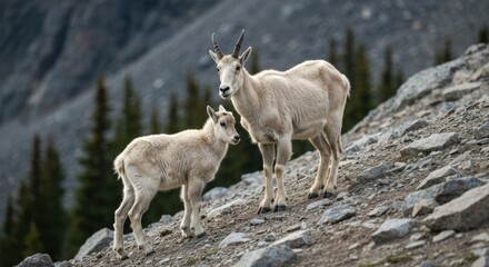 Mountain goats on rocky slope