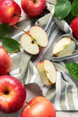 Red apples on striped cloth showing freshness and health