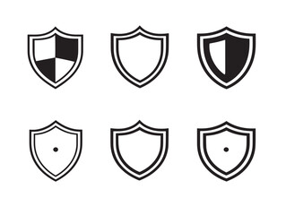 Bold shield exclamation icons designed with modern clean vector line art