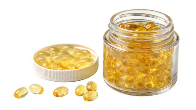 Illuminated ambrosia, a glass jar filled with luminous contents cut out on PNG. AI GENERATED.
