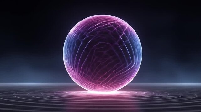 Glowing ethereal orb floats above radiating grid surface in dark futuristic space