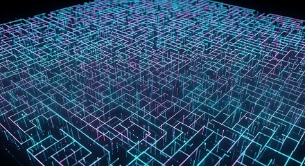 Abstract digital network background featuring glowing blue and purple lines and interconnected data points, representing technology, artificial intelligence, and global data connections.