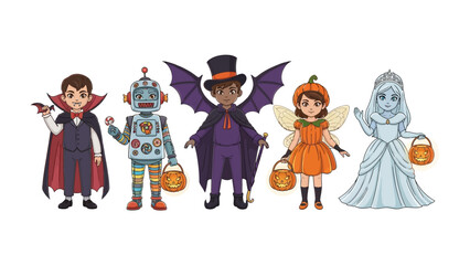 Halloween Costume Party: A whimsical gathering of children, each dressed in unique and captivating costumes, eagerly anticipating the joys of trick-or-treating.
