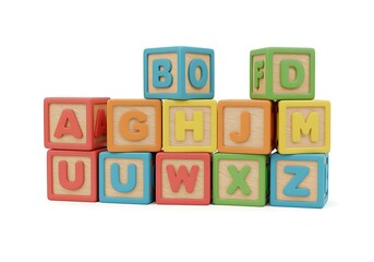 Colorful Alphabet Blocks Stacked for Learning and Educational Play Early Childhood Development and Wooden Toy Concept Isolated on White Background