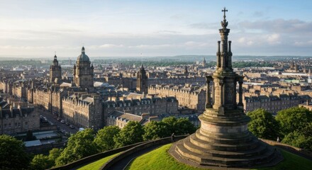 Panoramic city view with historical monument