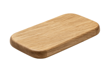 Light-brown rectangular wooden board, smooth surface, slightly curved edges