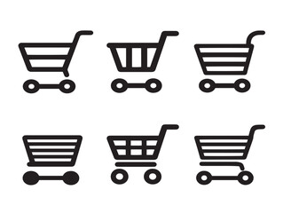 Modern add to shopping cart icons drawn with minimalist line vector art