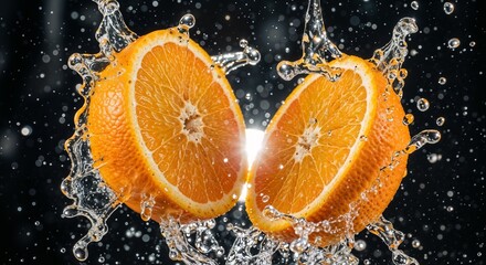 Floating Orange Halves with Water Splashes  
