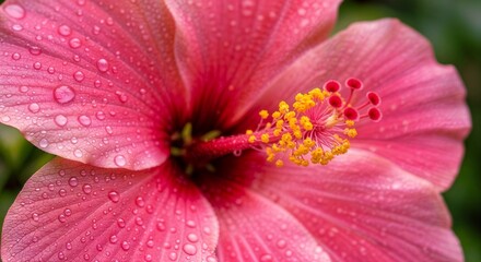 Pink Hibiscus with Water Droplets  
