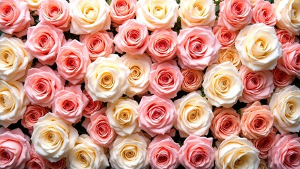 Beautiful Arrangement of Fresh Pink and Yellow Roses in Bloom