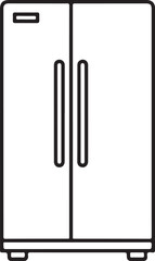 Simple outline drawing of a modern double door refrigerator freezer appliance